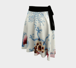 Ernst Dragon Ocean Flowers Wrap Around Skirt